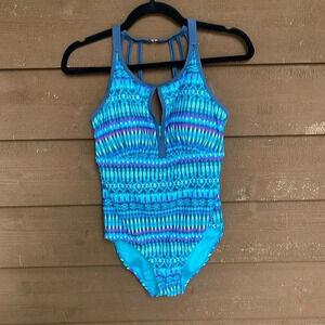 Free country turquoise high neck swimsuit, size medium